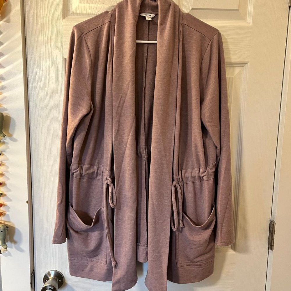 Women's Sonoma Goods For Life, Open, Cinched Waist, Cardigan, Light Purple, L.